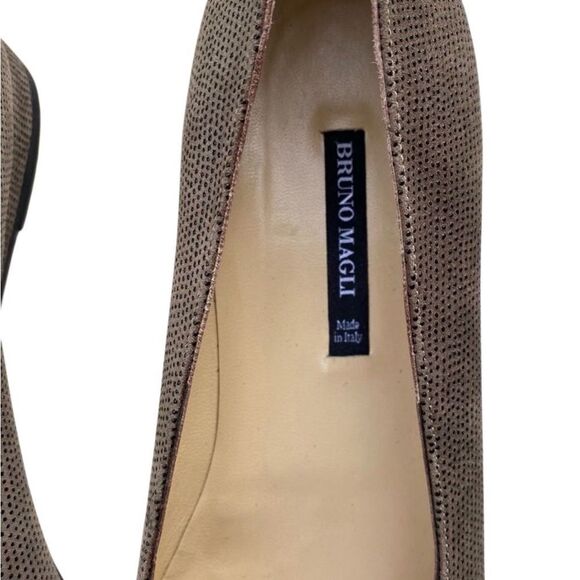 Bruno Magli Leather Mini Wedge Peep Toe Heels Taupe 7.5 - Picture 7 of 9
